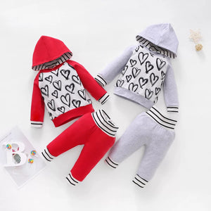 Heart Hoodie Set- Red